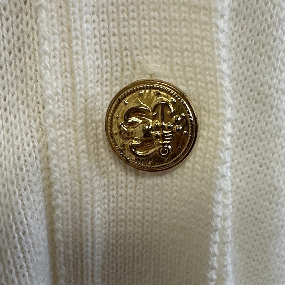 80s Vintage Bay Point Threads Knit Cardigan Gold Embroidered Nautical Crest M - Picture 6 of 7